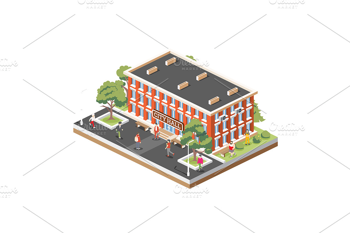 Isometric illustration of a city hal, an Illustration by Booblgum