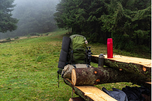 Wooden table from a log house in the