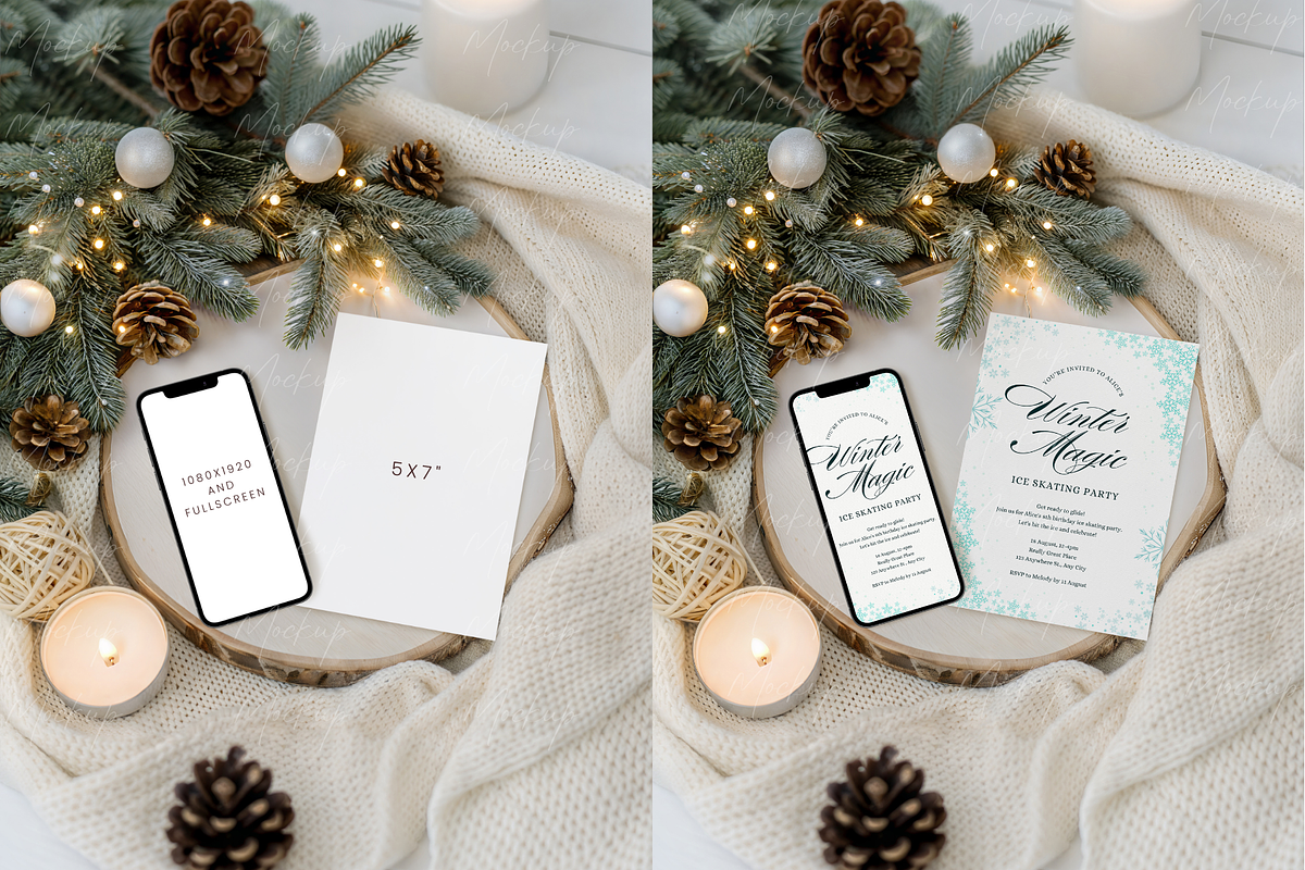Winter Card & Phone Mockup, a Product Mockup by TatiMockup (Photo 2 of 3)