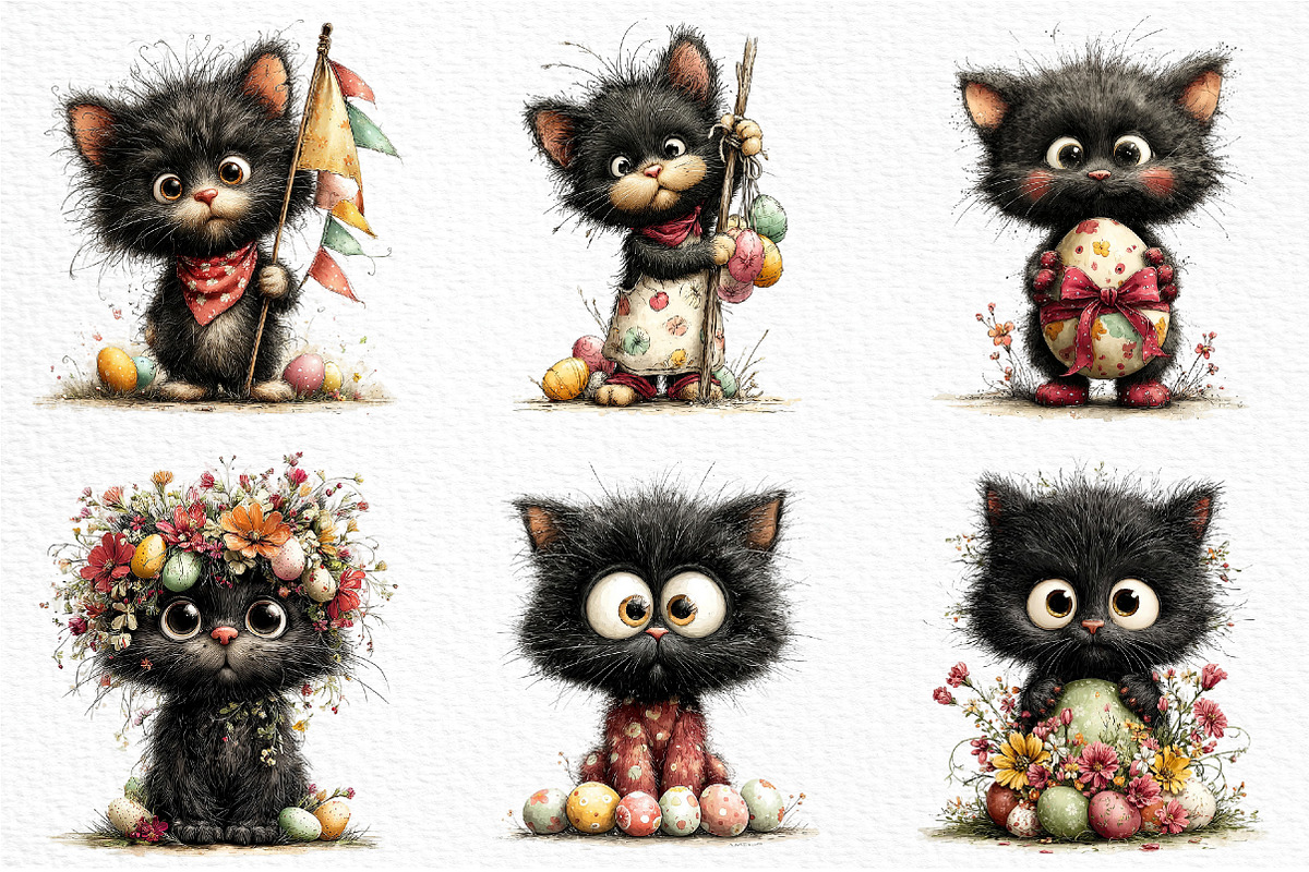 Whimsical Easter Black Cat Clipart, an Illustration by Craft Nest (Photo 4 of 11)