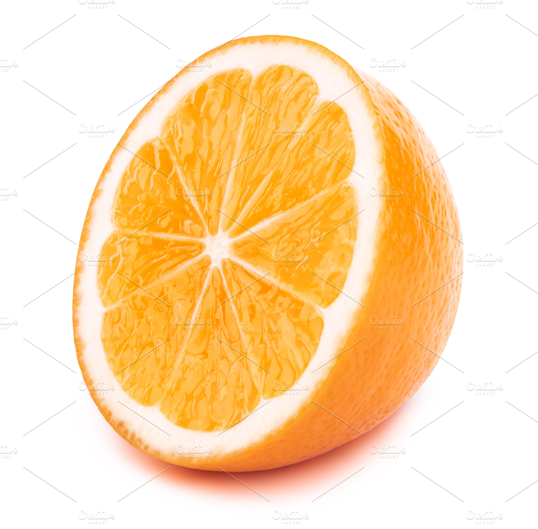 Half of orange fruit slice isolated, a Food & Drink Photo by vmenshov