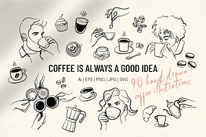 COFFEE LINE ART ILLUSTRATIONS