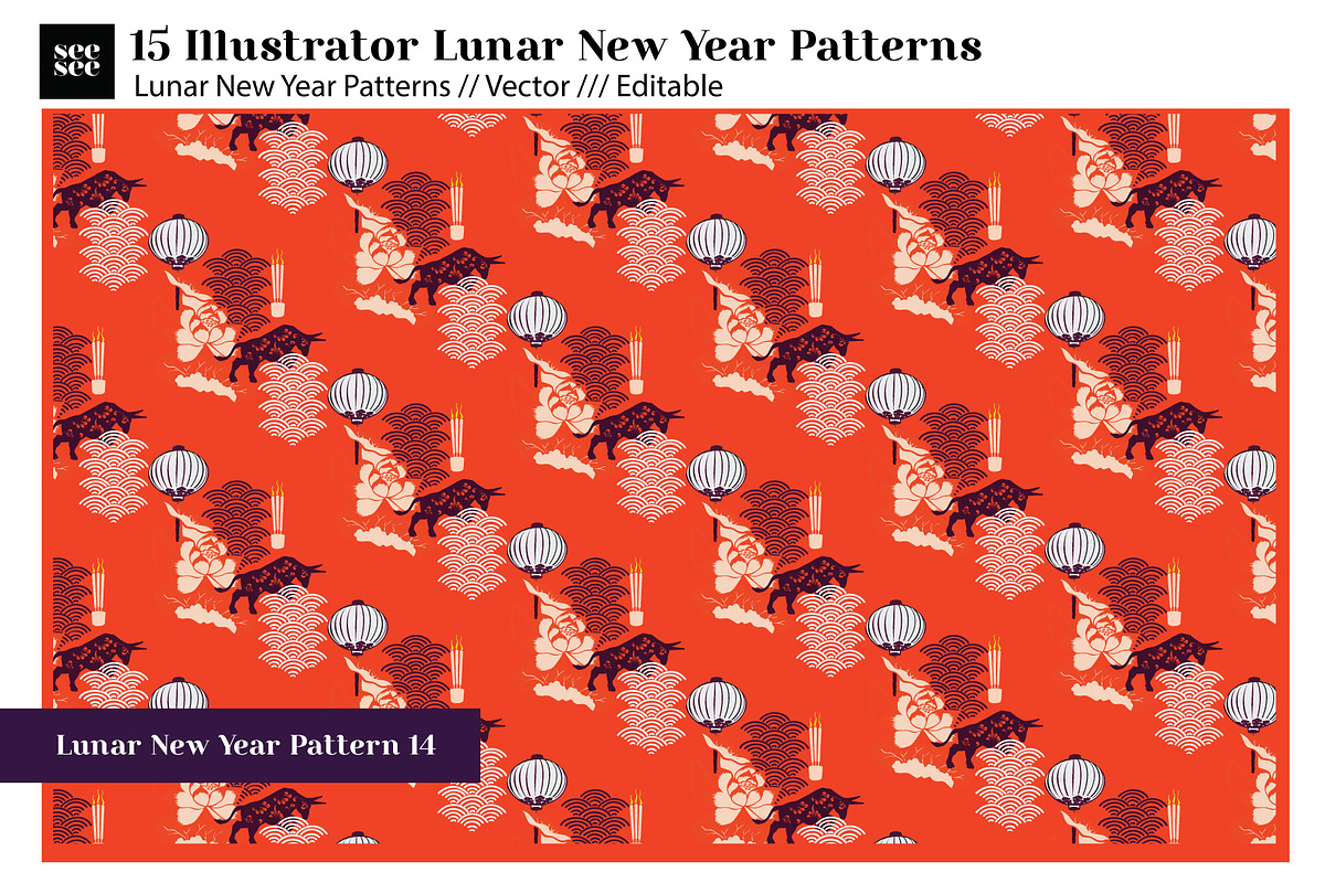 15 Vector Lunar New Year Patterns, a Pattern Graphic by CC CREATIVE CO (Photo 23 of 23)