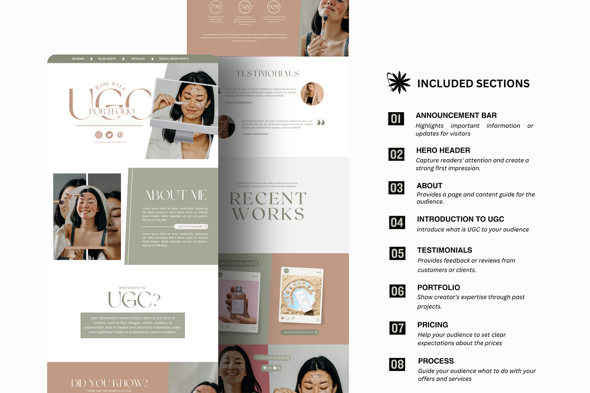 UGC Portfolio Template Canva, a Landing Page Template by izeumi (Photo 2 of 3)
