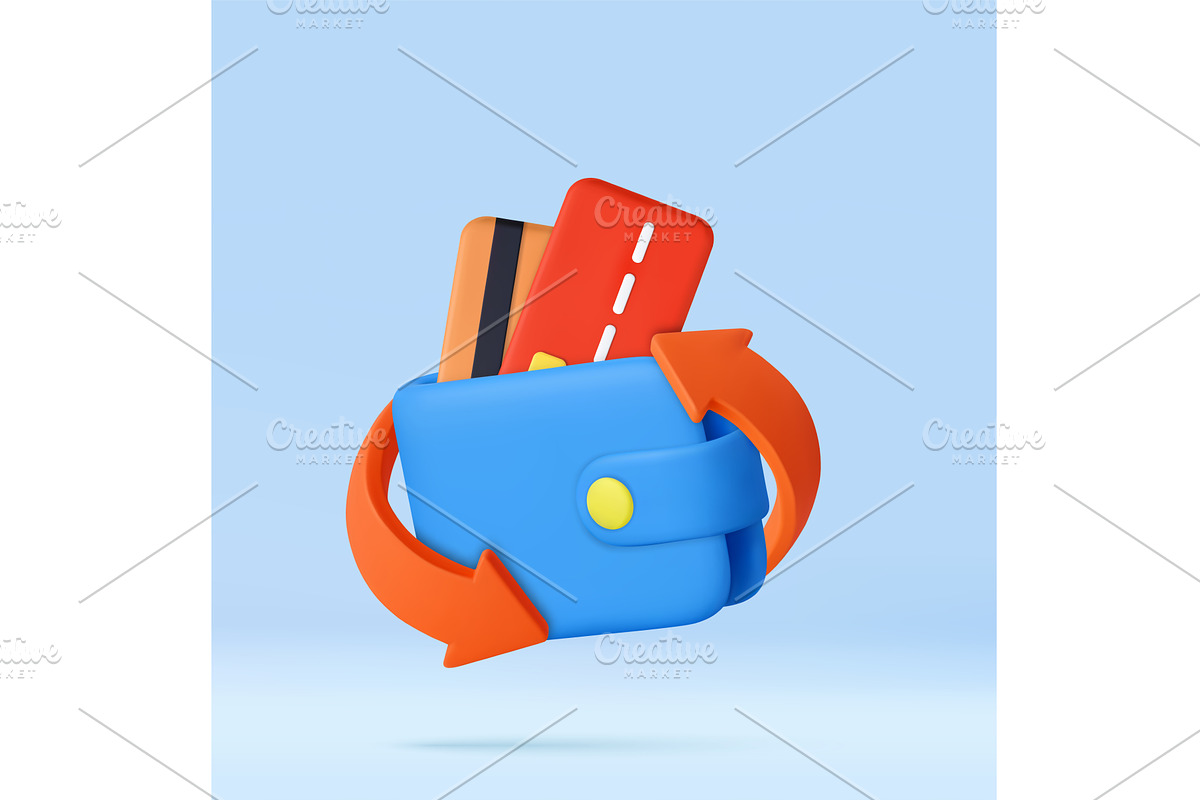 3D Wallet with Credit Cards and Sync, a Finance Illustration by ModVector