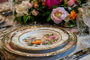 Elegant table setting with floral pl, a Photo by Iftikhar Alam