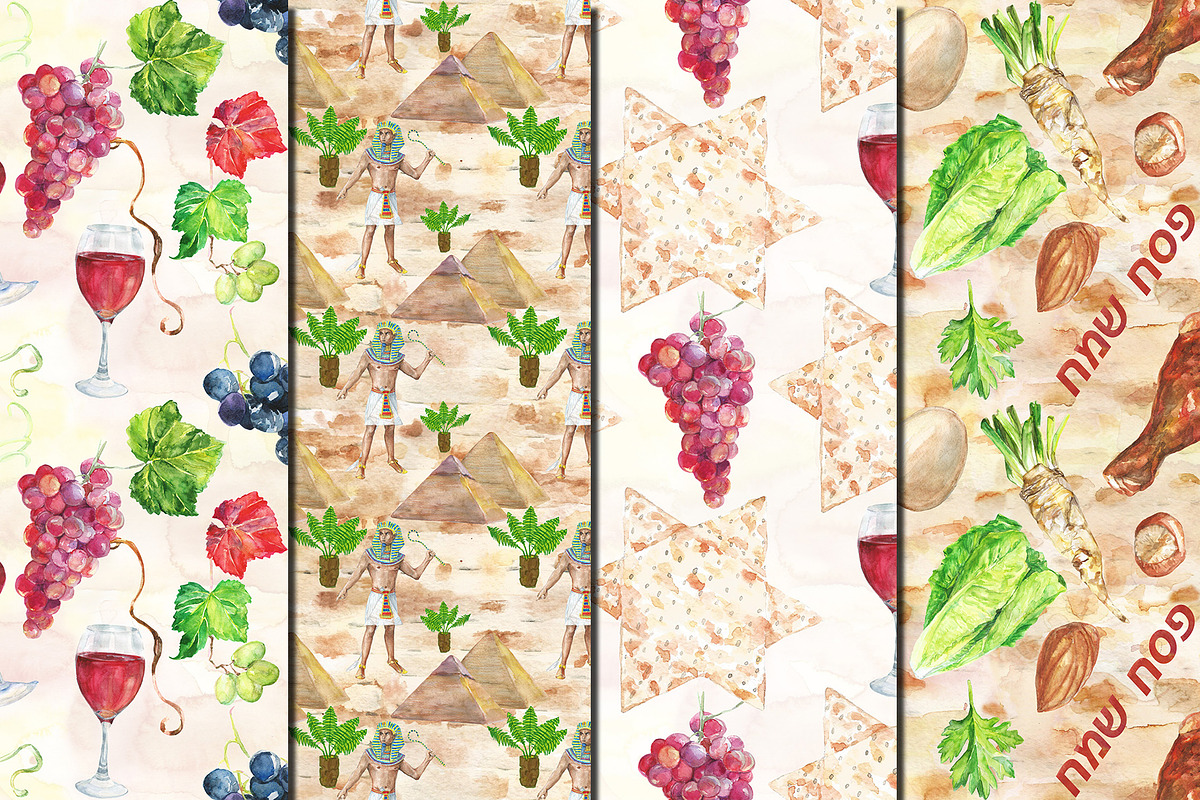 Watercolor Happy Passover patterns, a Pattern Graphic by DollyPotterson