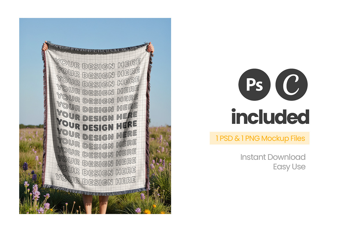 Woven Blanket Mockup Held-Up, a Mockup by Mockups Studio (Photo 9 of 9)