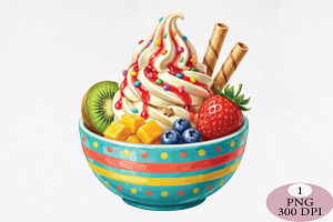 Colorful Frozen Yogurt with Toppings, an Illustration by Daily.Designs