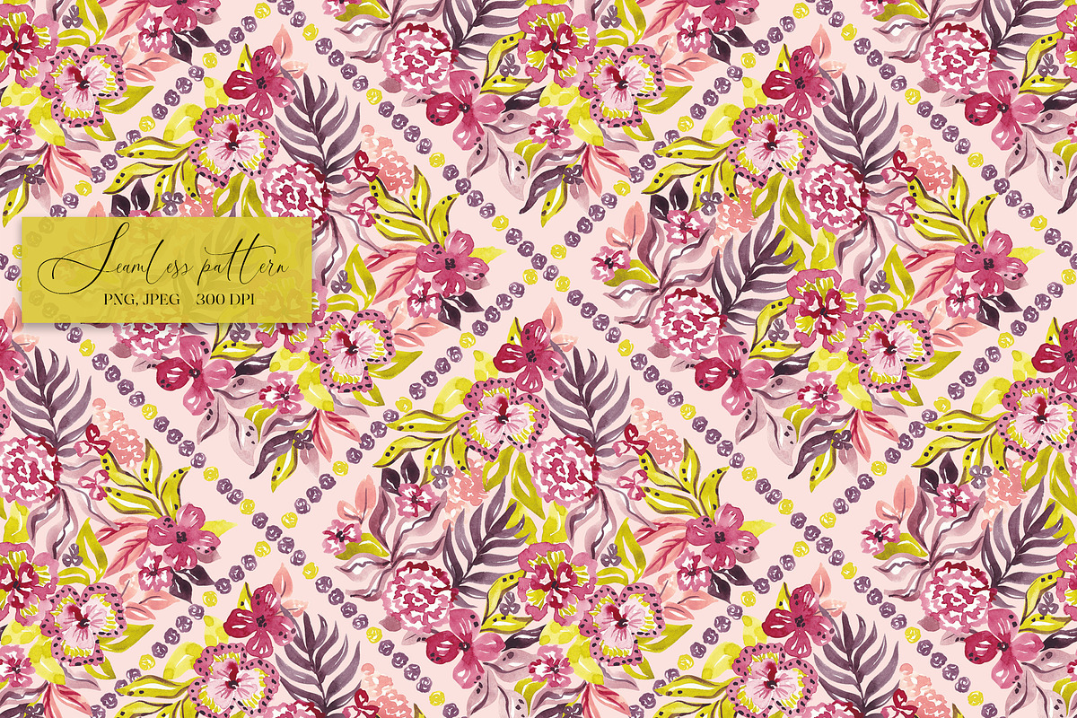 Rich Watercolor Floral Pattern, a Pattern Graphic by SirenaArt (Photo 5 of 17)
