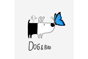 Dog & Bird With A Morpho Butterfly