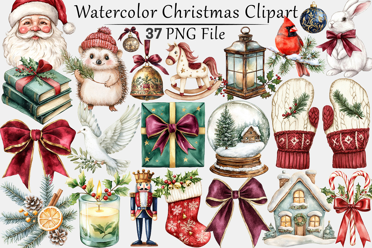 Watercolor Christmas Clipart, a Seasonal Illustration by CitraGraphics (Photo 1 of 8)