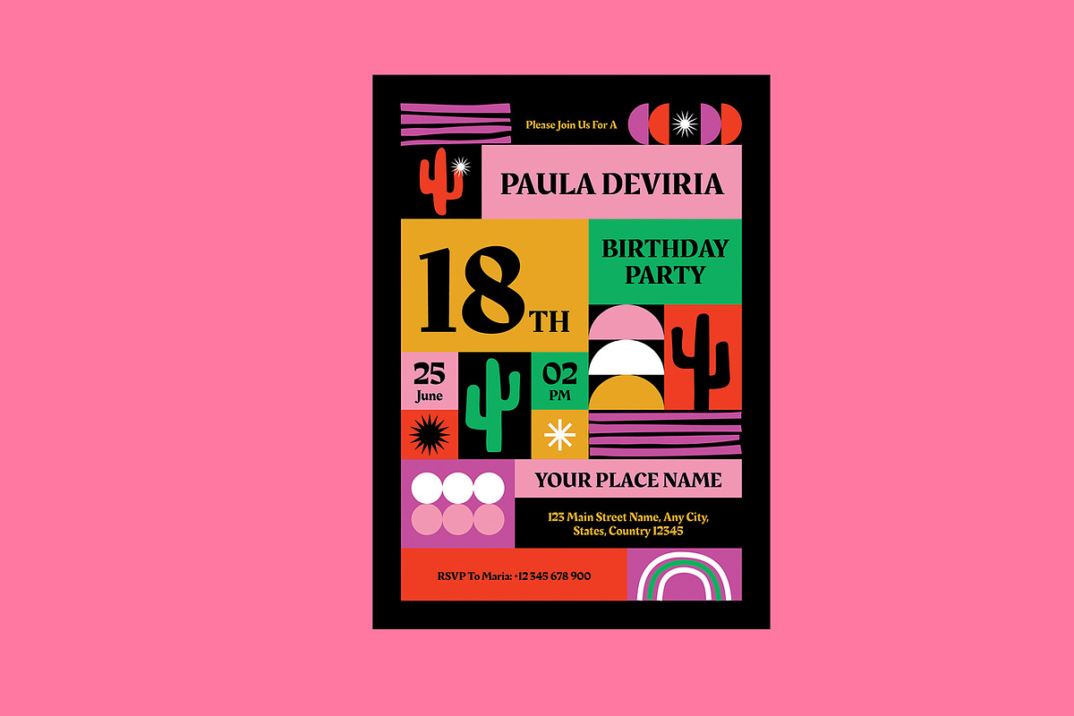 Abstract Shape Birthday Invitation, a Card Template by Neermana (Photo 2 of 4)