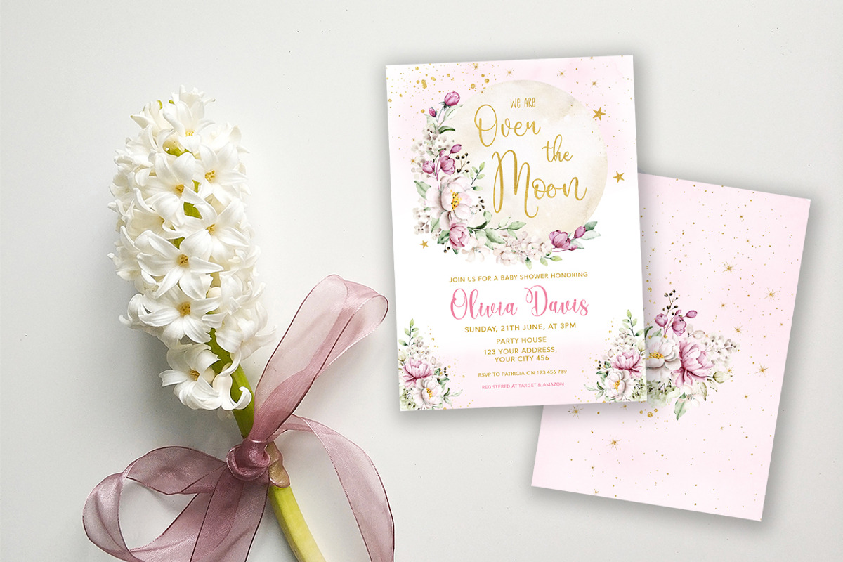 Over the Moon Baby Shower Invitation, an Invitation Template by SvetaArtStore (Photo 6 of 6)