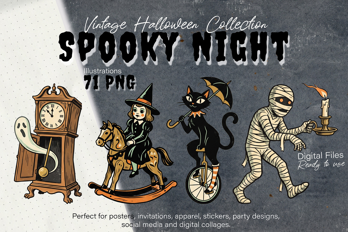 Spooky Night PNG Vintage Collection, a Seasonal Illustration by DreamoraArt (Photo 1 of 9)