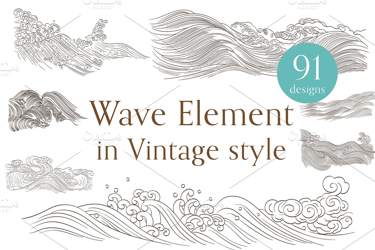 Wave elements in vintage style, an Object Graphic by marukopum (Photo 1 of 9)