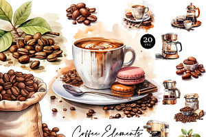 Coffee Shop Elements Clipart Bundle