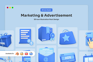 Advertising & Campaign 3D Icon Set, a Work Illustration by twinstd