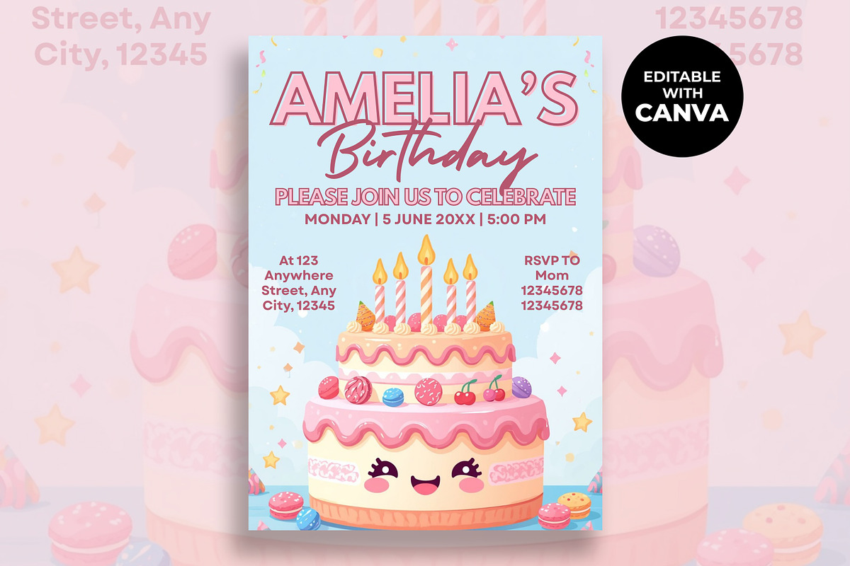 Cute Birthday Cake Invitation, an Invitation Template by M9 Design (Photo 1 of 4)