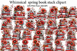 whimsical spring book stack clipart, an Illustration by Designworld