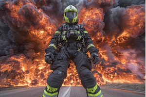 Firefighter attempting to halt the, a Person Photo by ZinetroN