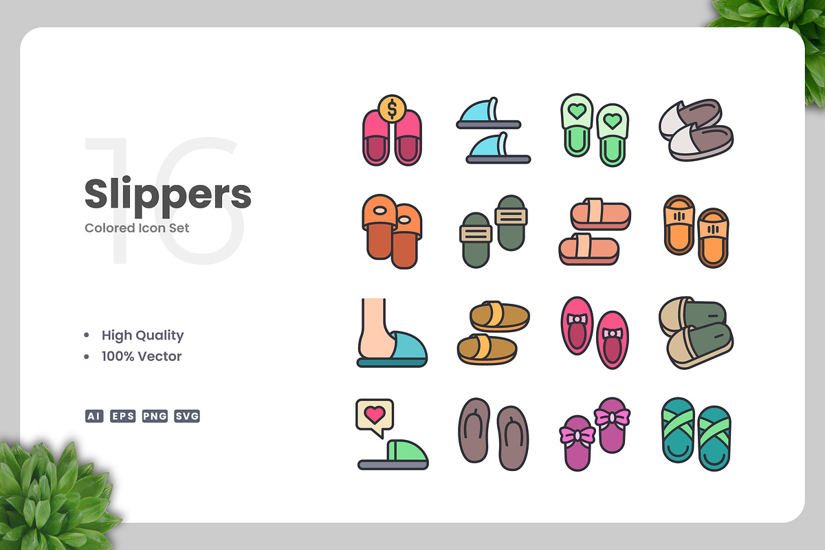 Slippers Colored Icons, an Icon by Upnowgraphic