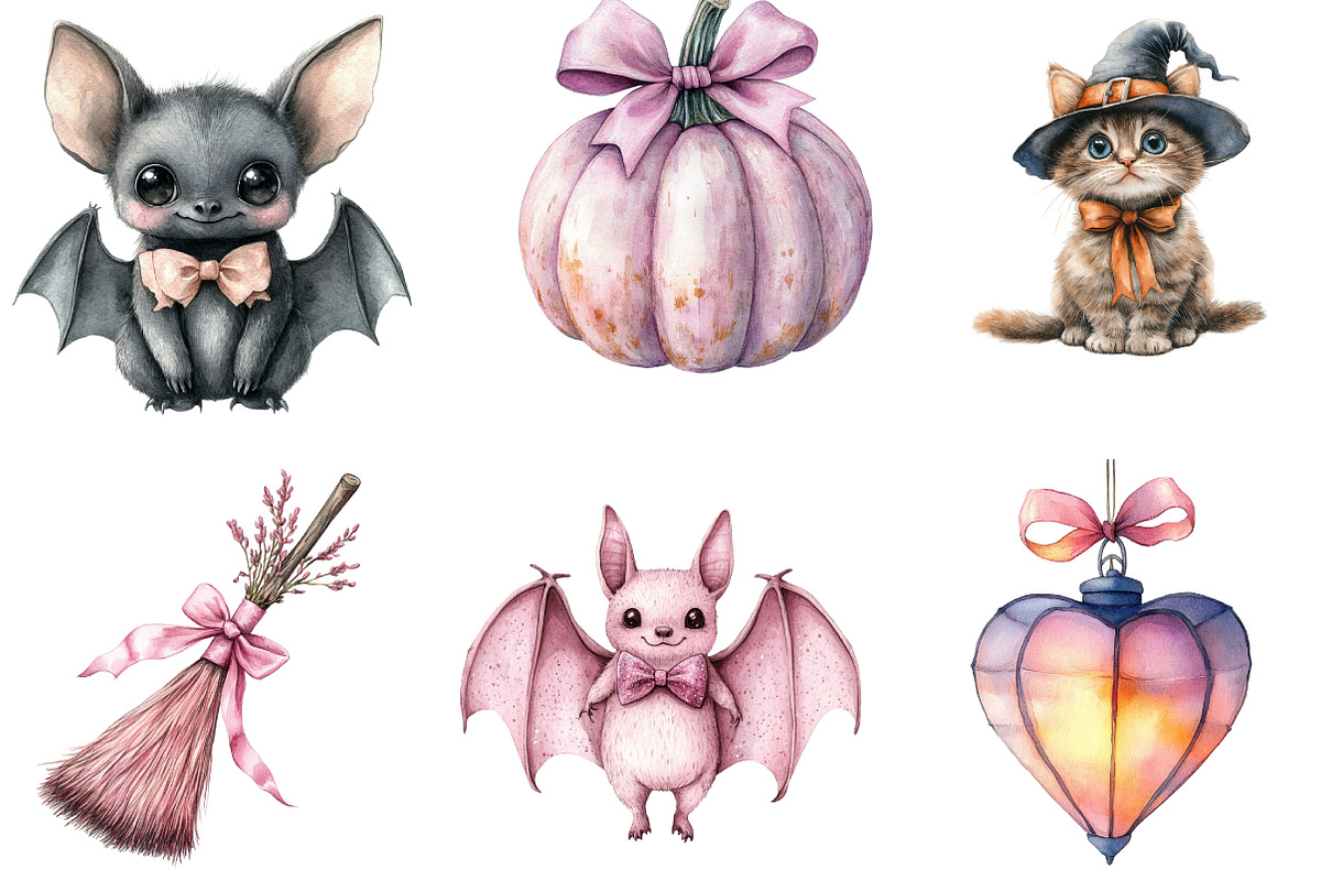Pink Coquette Bow Halloween Clipart, an Illustration by DreamArtGraphic (Photo 4 of 5)