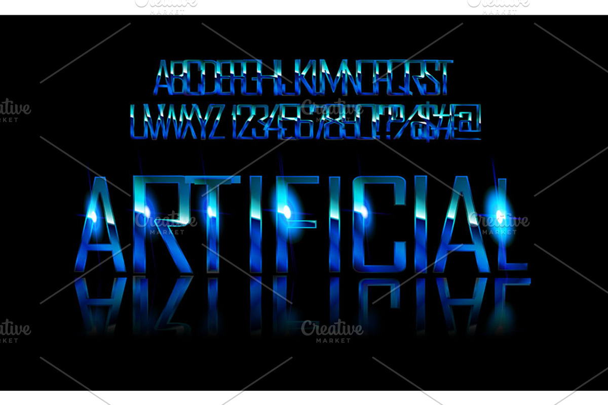 Vector Blue light neon alphabet, a Graphic by Aromeo