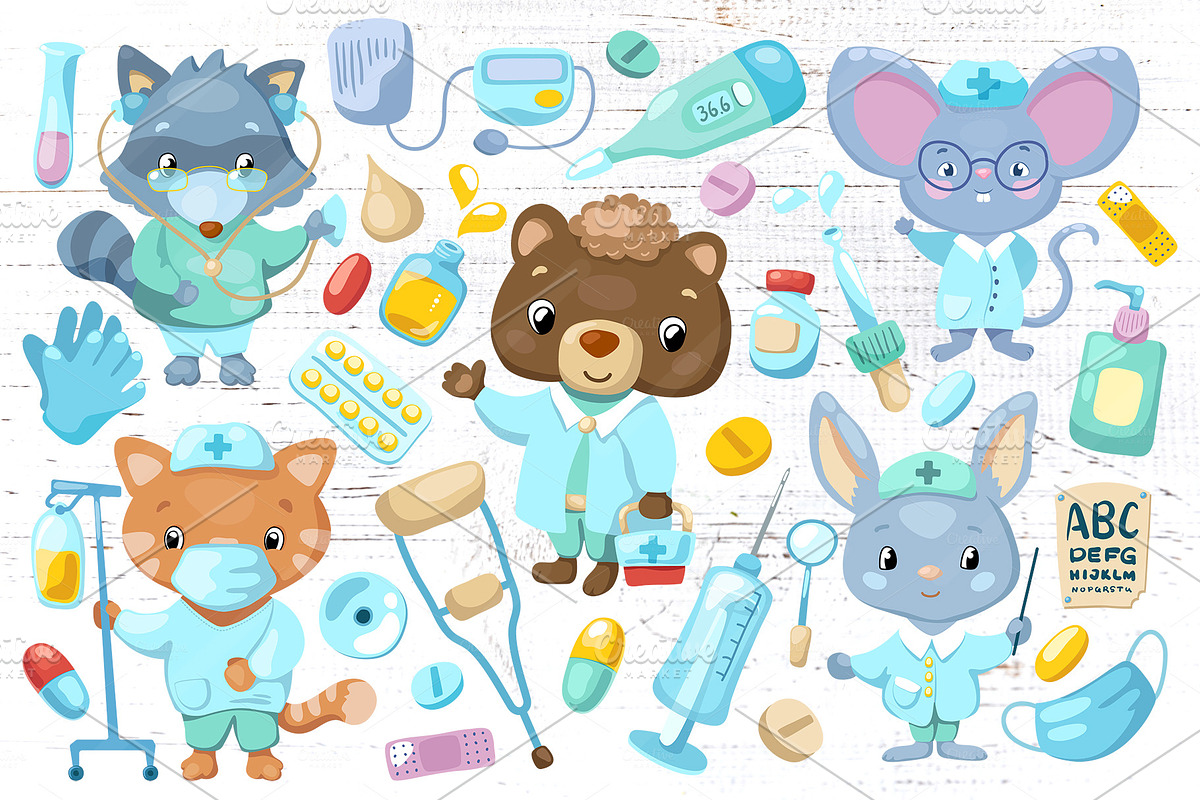 Cute Animal Doctor Character Clipart, an Animal Illustration by RabbitAndPencil (Photo 1 of 4)