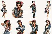 Rockabilly Girl Clipart Bundle, a Person Illustration by BusyDaydesign (Thumbnail 2 of 9)