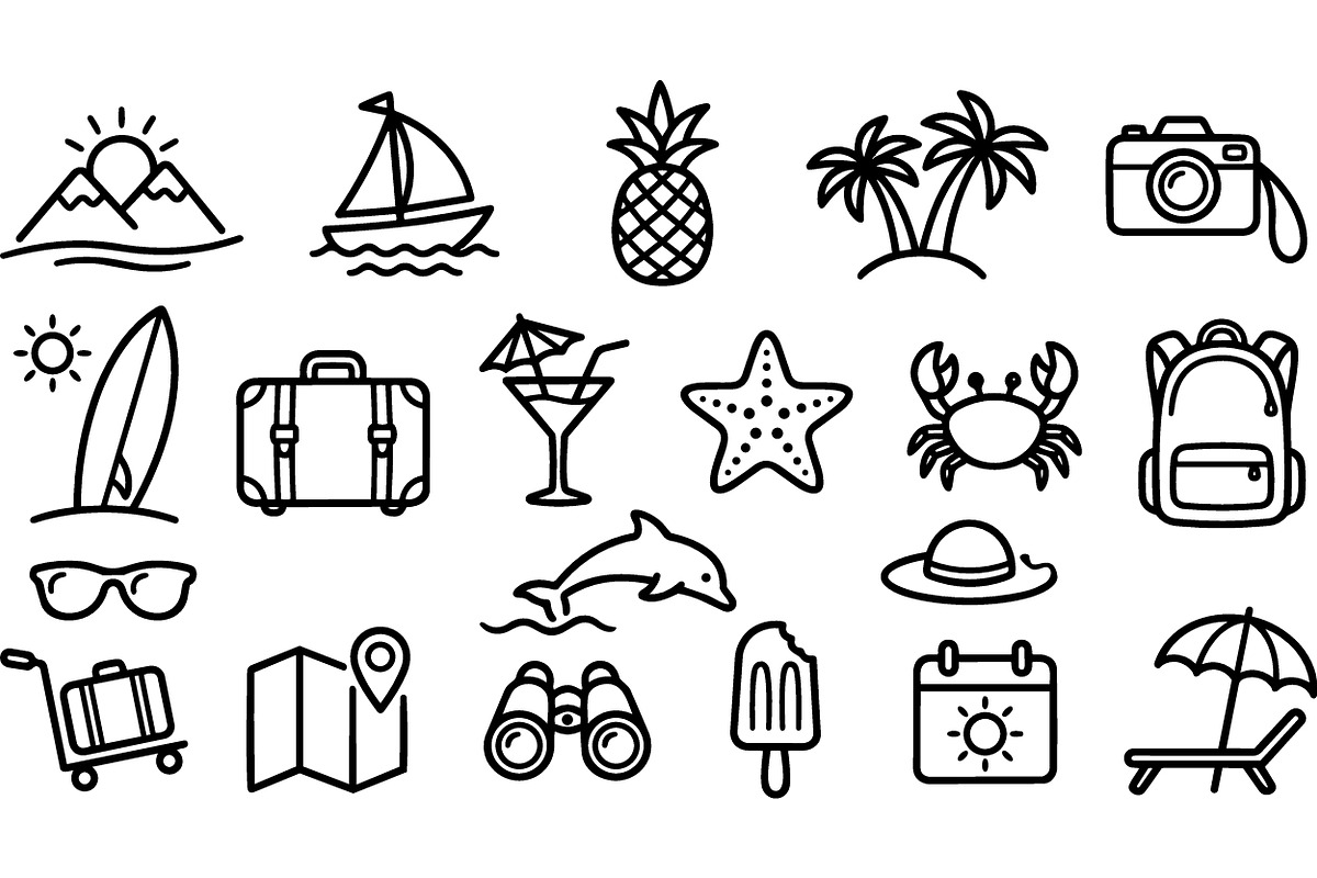 Summer Travel Icon Line Set, an Illustration by designvectx (Photo 2 of 3)