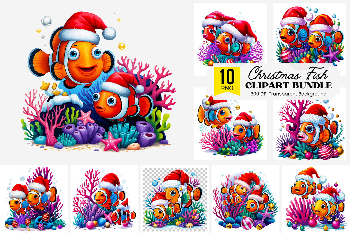 Christmas Fish PNG Bundle, a Graphic by Clipart Studio (Photo 1 of 11)