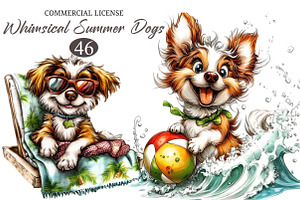 Whimsical Summer Dogs Clipart Bundle, an Illustration by designcity5