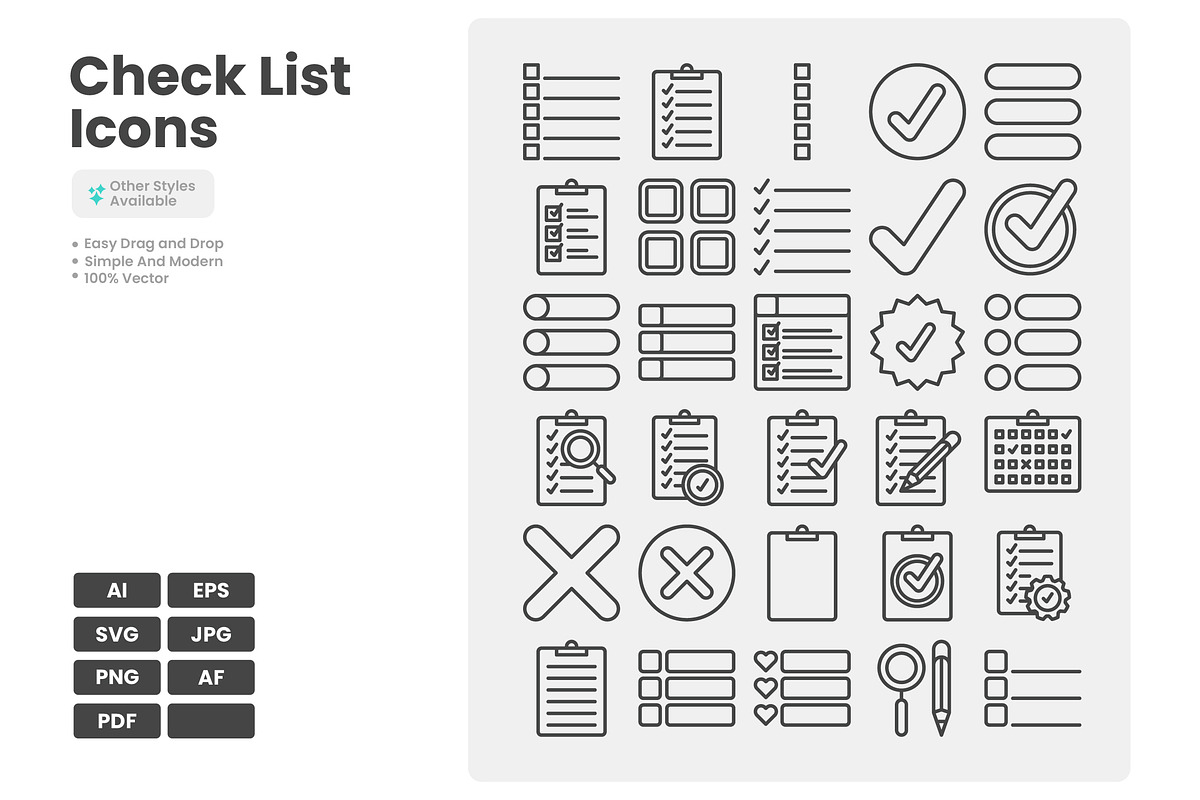 Check List Icons, an Outline Icon by erifqizeicon (Photo 1 of 3)