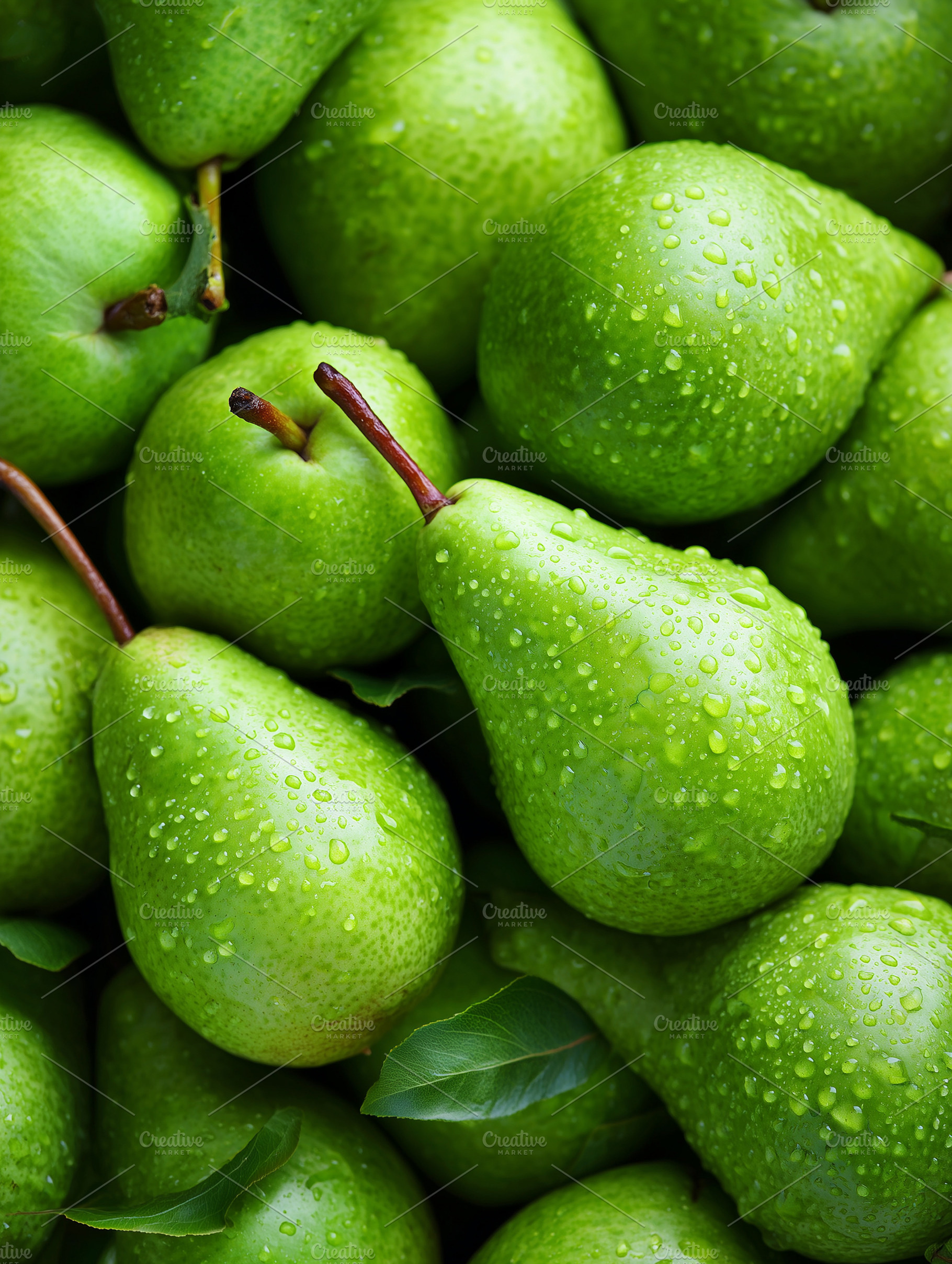Fresh green pears with water droplet, a Food & Drink Photo by MistyDay