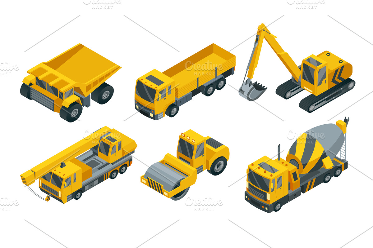 Isometric icon set of yellow road, an Illustration by the8monkey