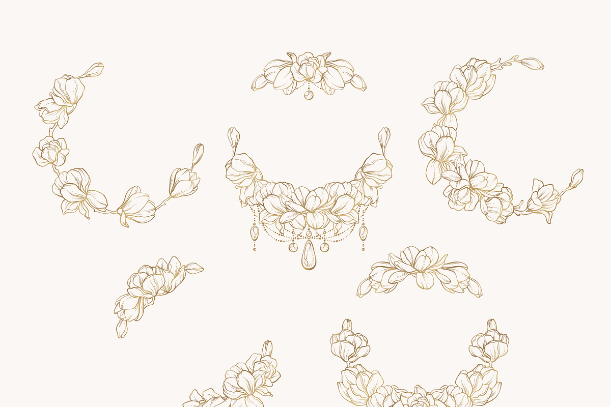 Linear Magnolia Flowers Wreath PNG, an Illustration by Color and Decor (Photo 5 of 7)