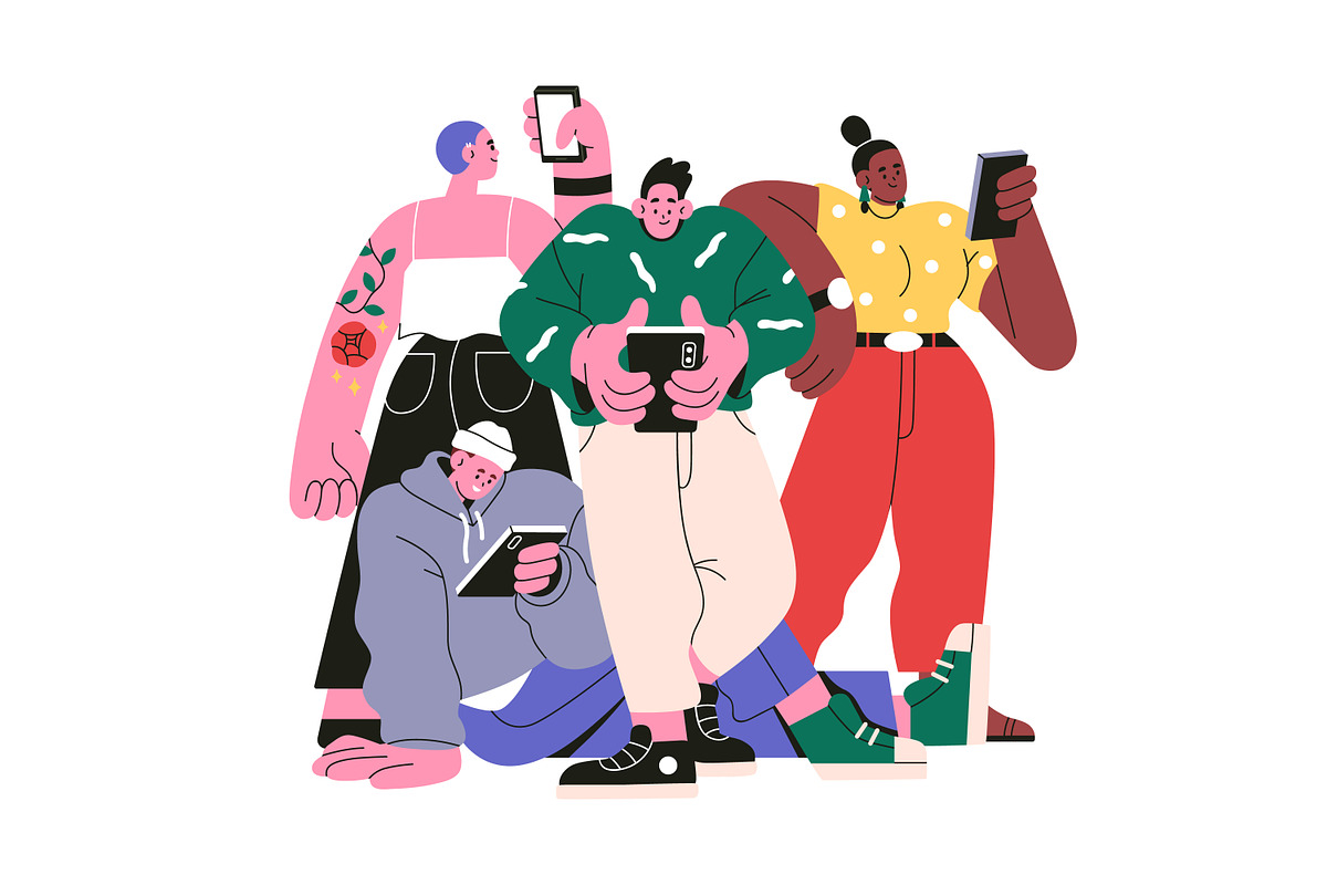 People with phones, online users set, a Person Illustration by Good Studio (Photo 2 of 6)
