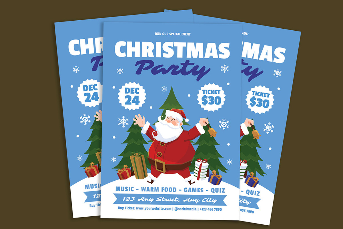 Cute Christmas Party Flyer, a Flyer Template by Gumico Studio. (Photo 2 of 3)