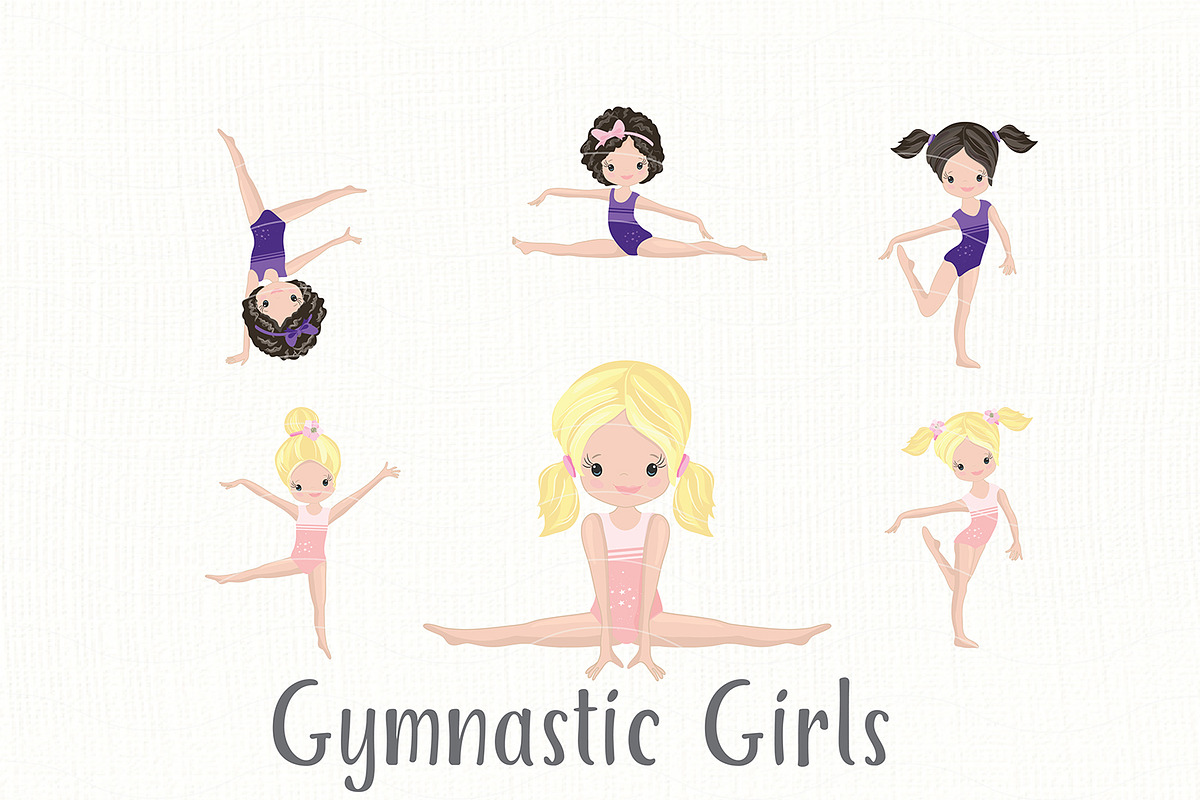 Girls Gymnastics Cute Clipart/ 3, an Education Illustration by Rasveta (Photo 3 of 10)