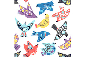 Birds Seamless Pattern. Ethnic Folk