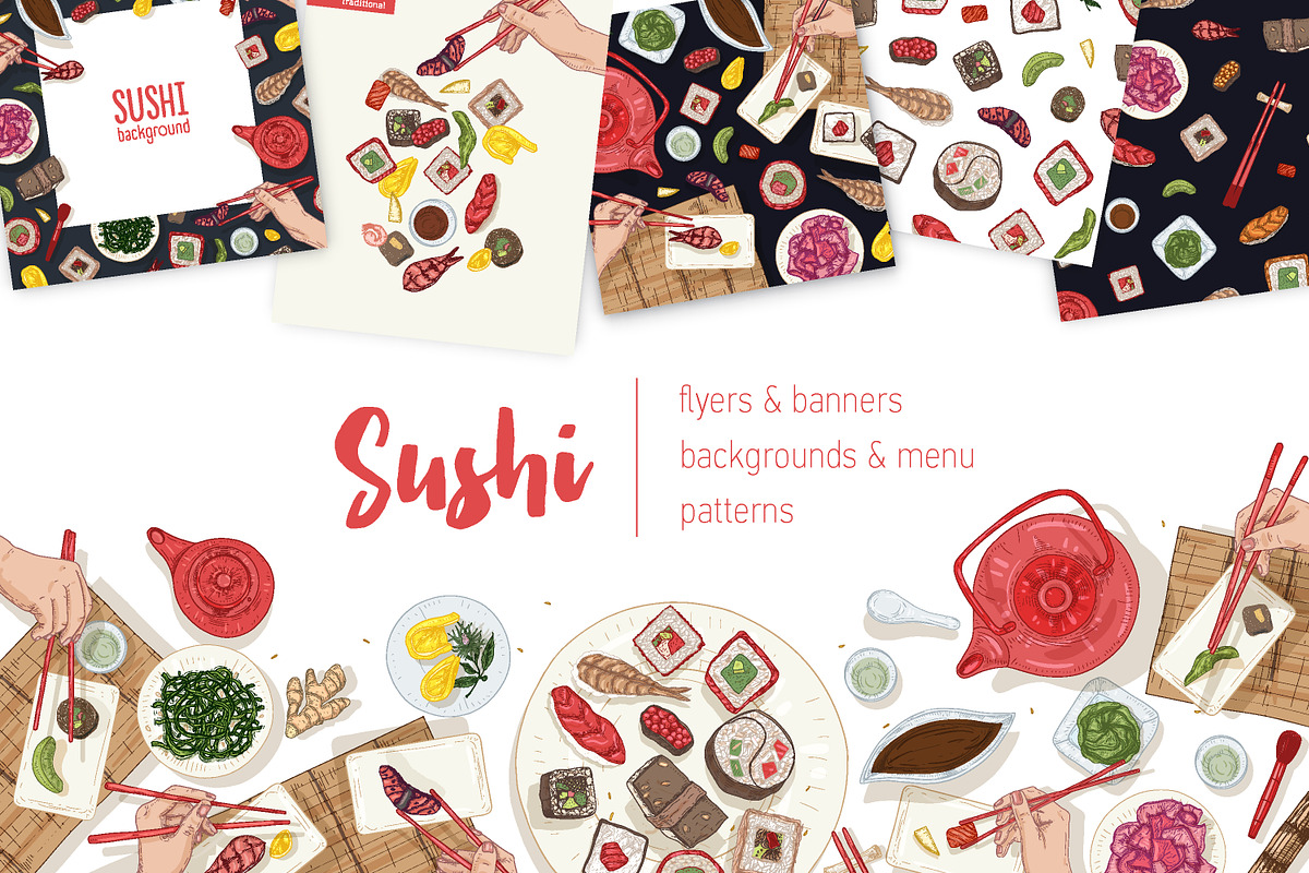 Sushi, hand drawn bundle, a Food Illustration by Good Studio (Photo 1 of 32)