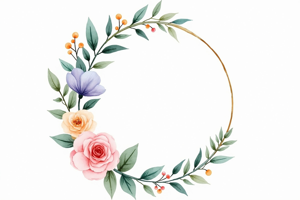 Elegant Watercolor Floral Wreaths, an Illustration by Creativeshirt (Photo 3 of 11)