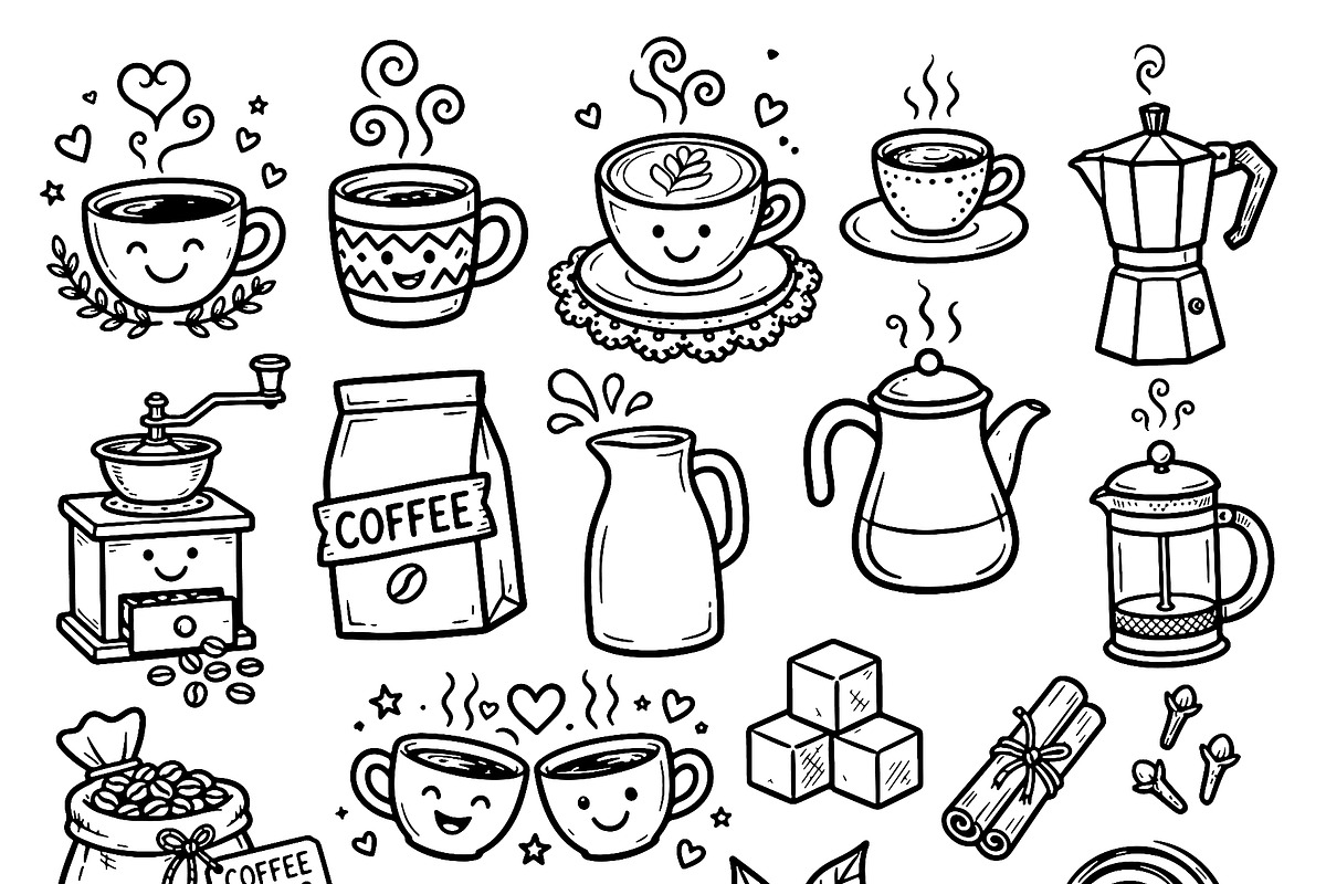 Cute doodle cartoon coffee shop, a Food Illustration by Voodz_shop (Photo 3 of 3)