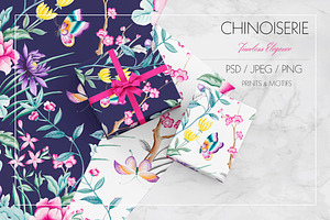 Chinoiserie, Hand Painted Prints.