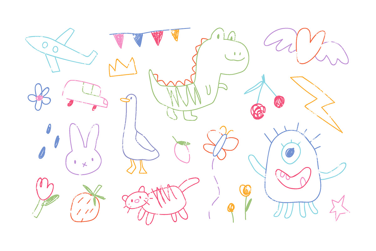 Kids doodle drawings, sketches set, an Object Illustration by Good Studio (Photo 3 of 6)