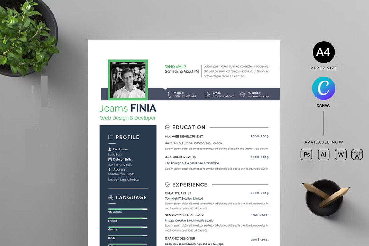 Professional Resume CV Template, a Resume Template by Blackcloud_Creations (Photo 1 of 8)