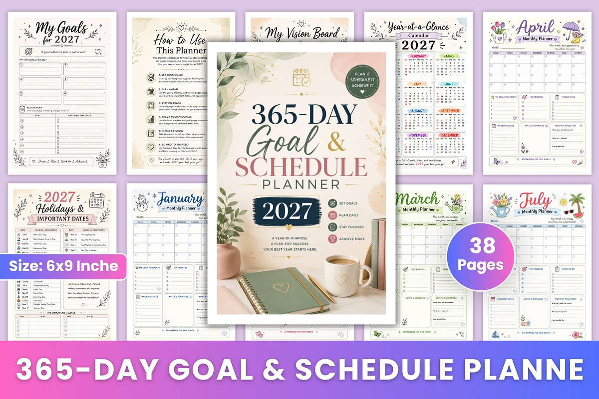 365-Day Goal & Schedule Planner 2027, a Stationery Template by Designmela01 (Photo 1 of 6)
