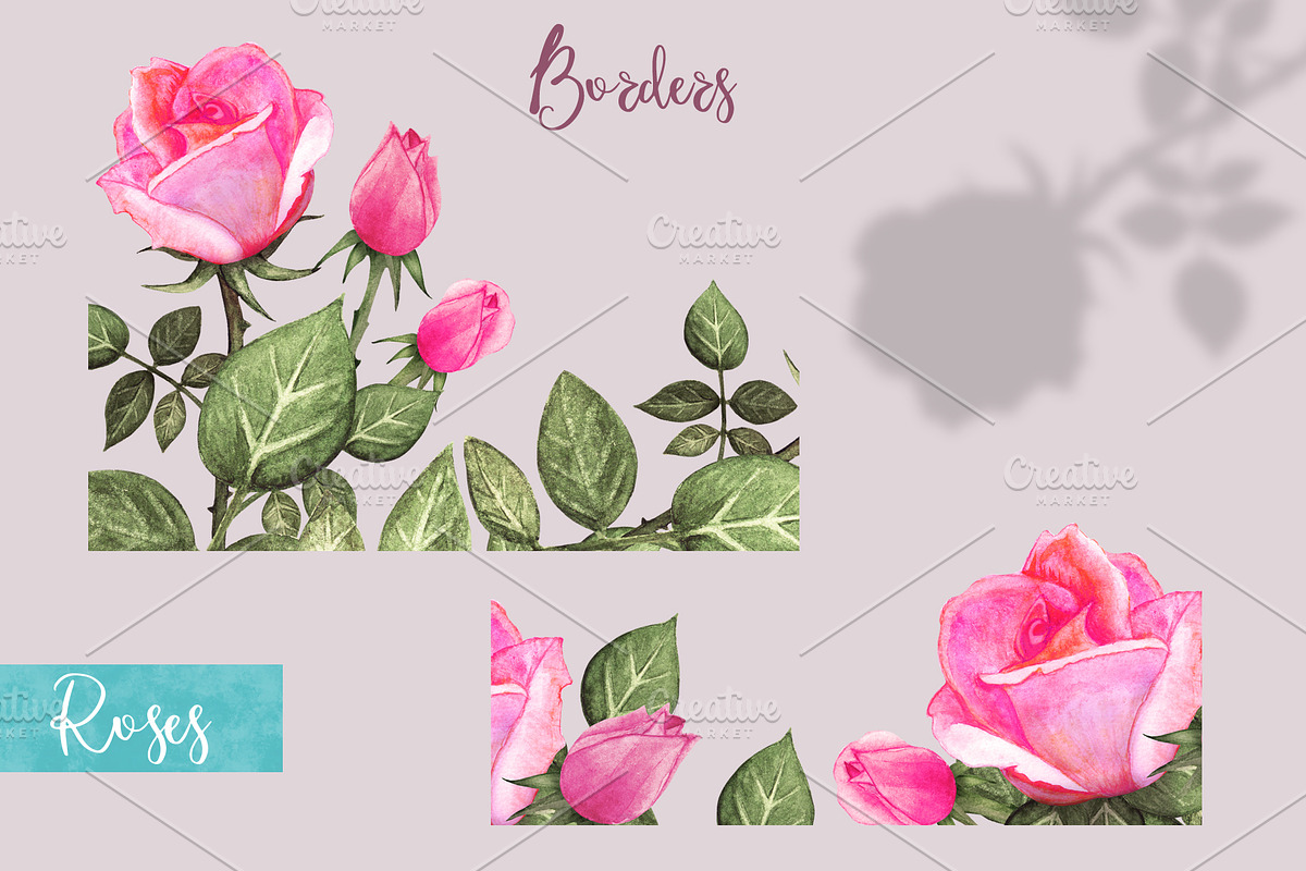 Watercolor Pink Roses, a Decorative Illustration by Color_Brush (Photo 6 of 9)