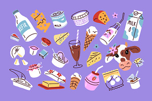 Dairy products set + backgrounds